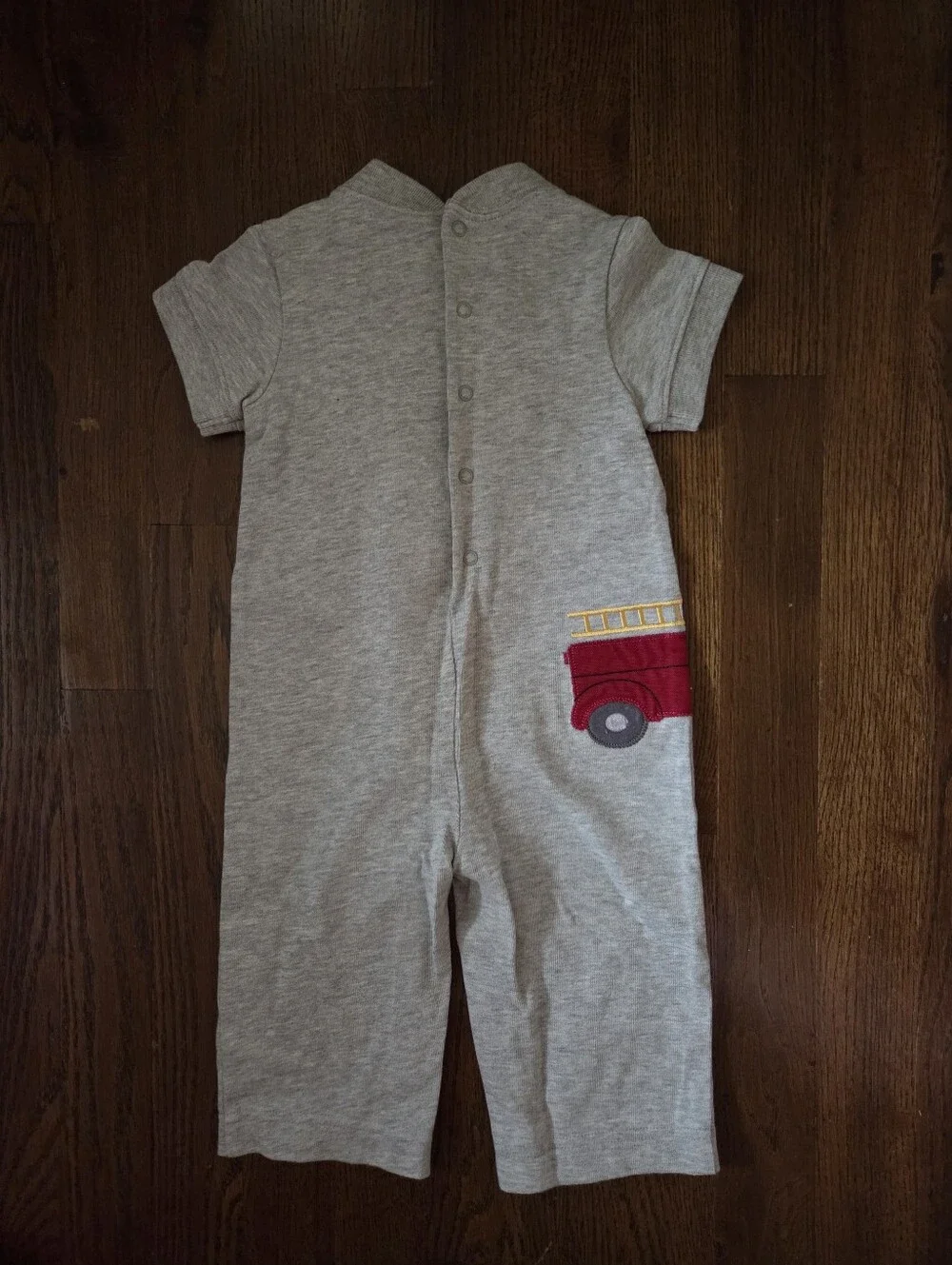Vtg Gymboree Boys 6/9m Gray Firetruck Romper